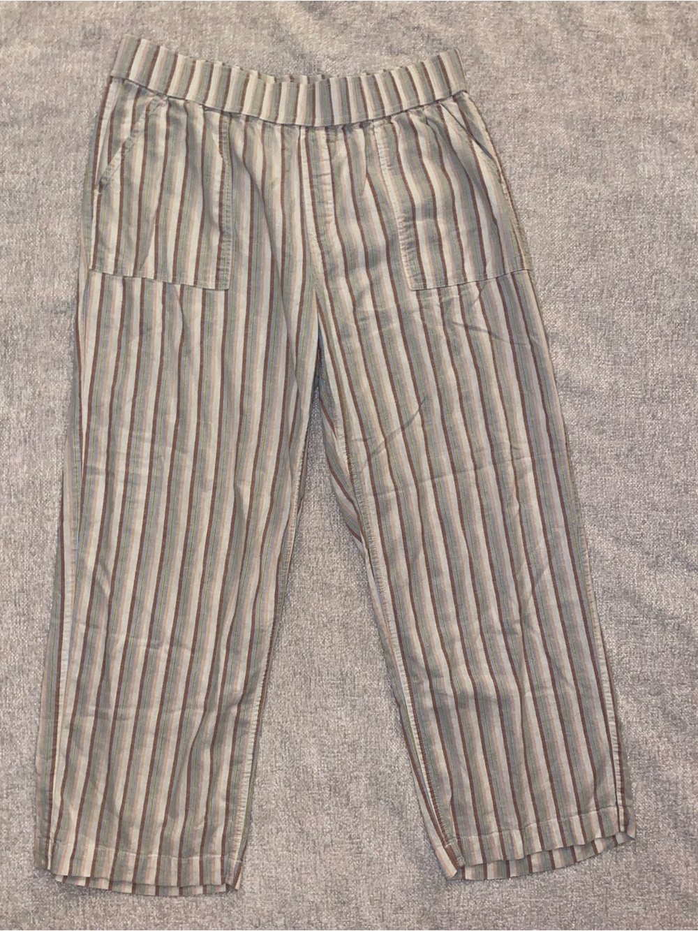 Toad&Co Taj Hemp Wide Leg Pant in Barley Railroad Stripe Size Large